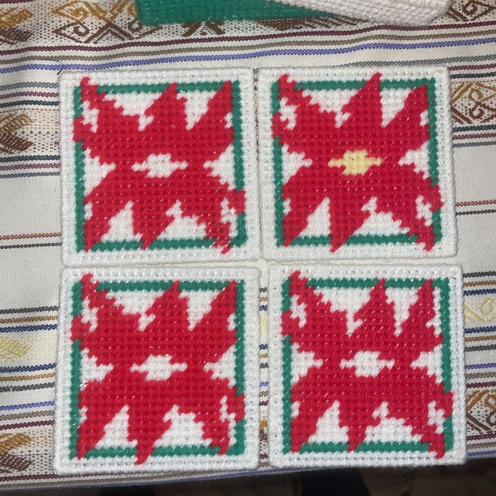 Four Needlepoint On Plastic Coasters With Storage Box - Picture 2 of 7